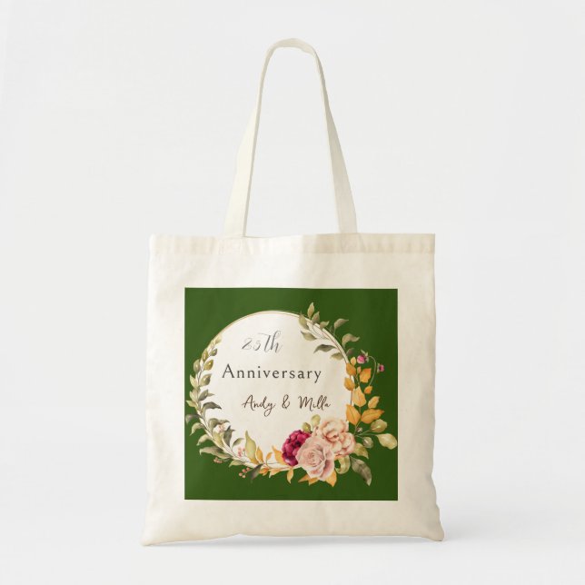Custom Green Elegant Flower Wreath Wedding  Tote Bag (Front)