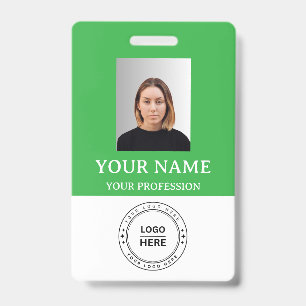 Custom Green Employee Badge with Photo, Logo, QR