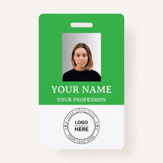 Custom Green Employee Badge with Photo, Logo, QR