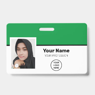 Custom Green Employee Photo-Bar Code-Logo-Name Badge
