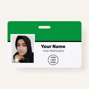 Custom Green Employee Photo-Bar Code-Logo-Name Badge