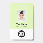 Custom Green Employee Photo, Bar Code, Logo, Name