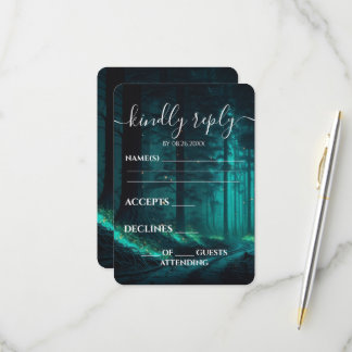 Custom Green Enchanted Forest Wedding RSVP Card