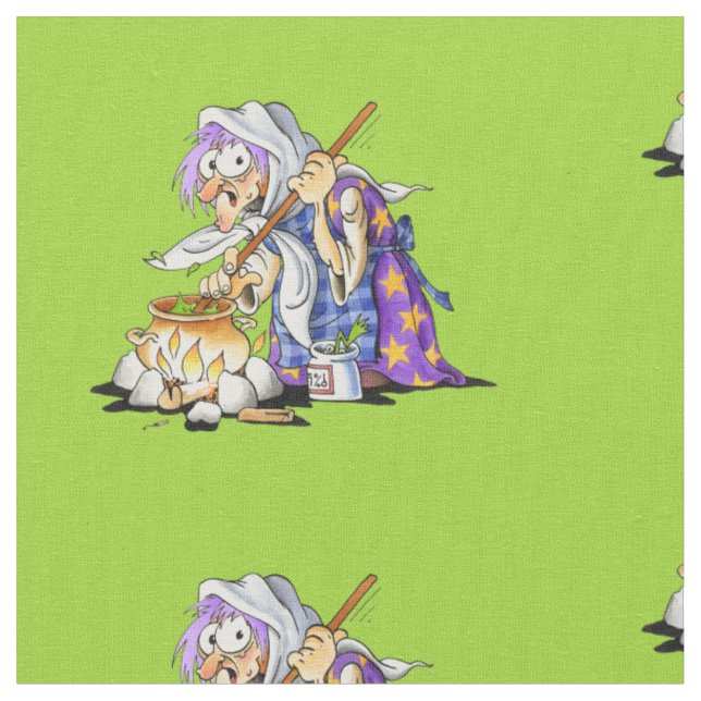 Custom Green Fabric Happy Halloween With Witch (Close Up)