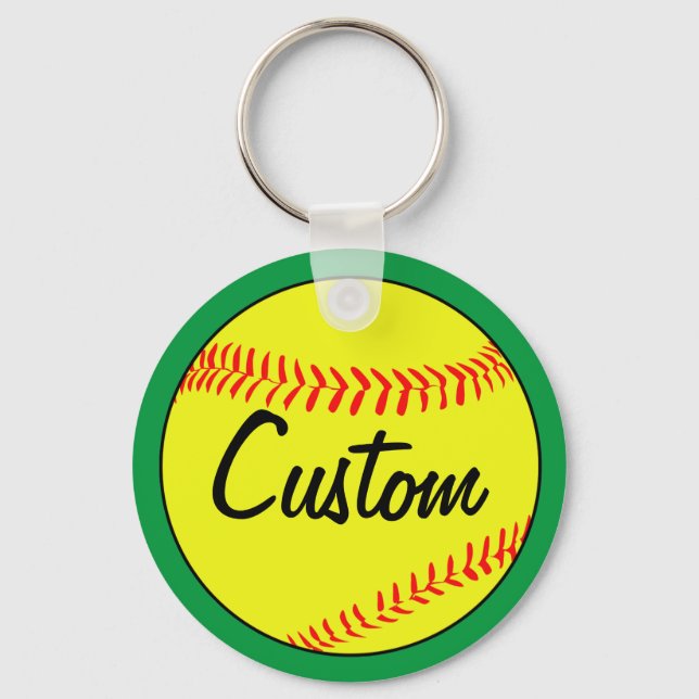 Custom Green Fastpitch Softball Team or Player Keychain (Front)