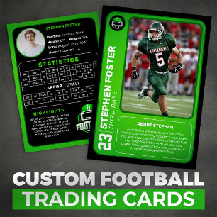 Custom Green Football Trading Card Photo Stats