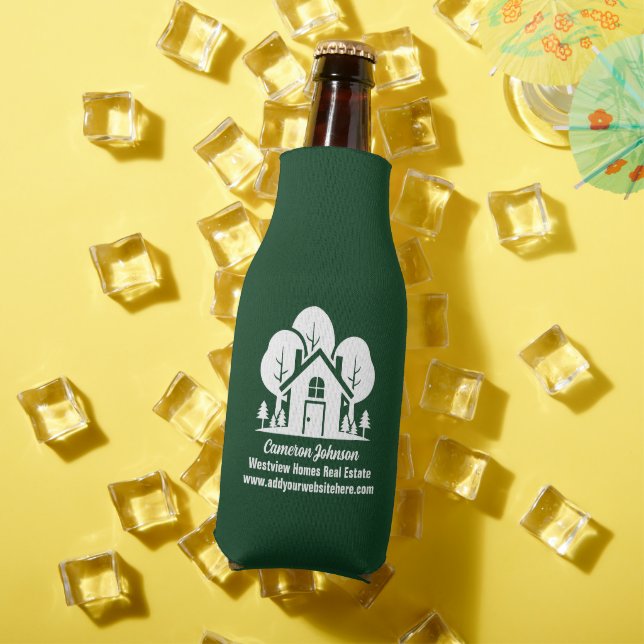 Custom Green Forest House Real Estate Company Bottle Cooler (In Situ Summer)