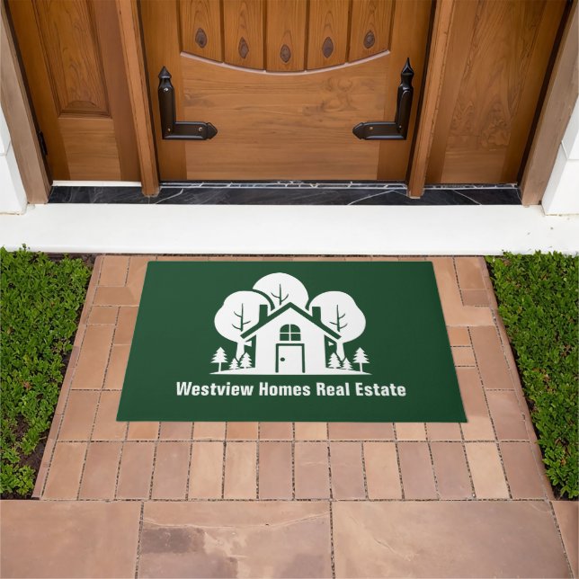 Custom Green Forest House Real Estate Company Doormat (Outdoor)