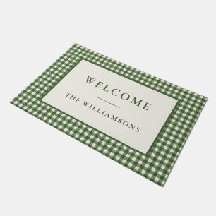 Custom Green Gingham Plaid Christmas Holiday Doormat