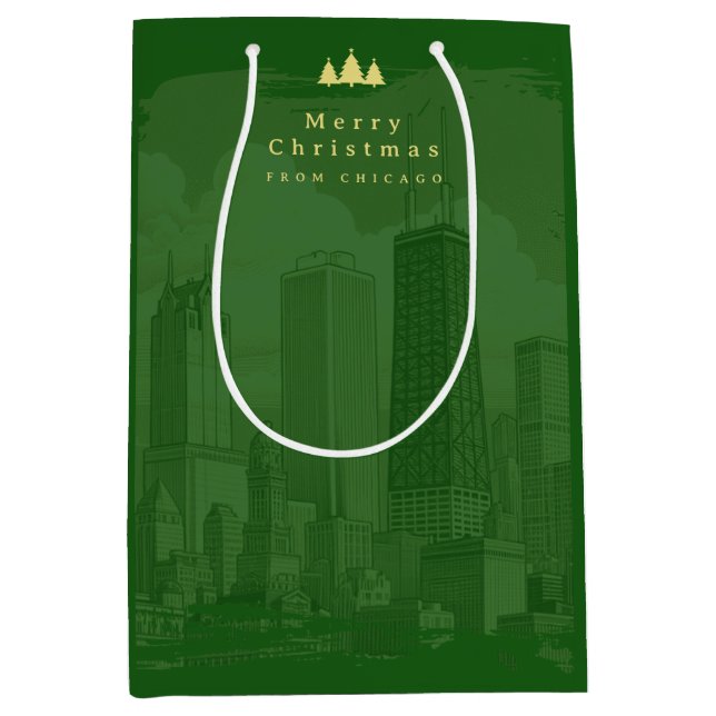 Custom Green Gold Christmas Medium Gift Bag (Front)