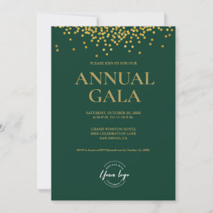 Custom green Gold confetti logo Gala corporate Invitation