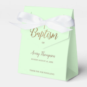 Custom Green gold cross Baptism Thank you Favor Box