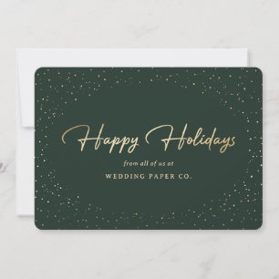 Custom Green Gold Foil Hand Lettered Business Holiday Card