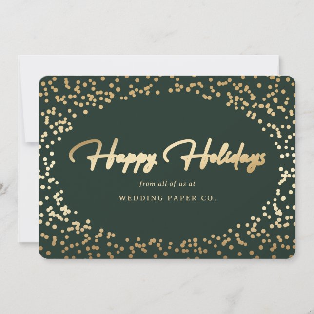 Custom Green Gold Foil Hand Lettered Business Holiday Card (Front)