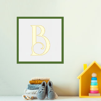 Custom Green & Gold Foil Letter B Retro Nursery Foil Prints