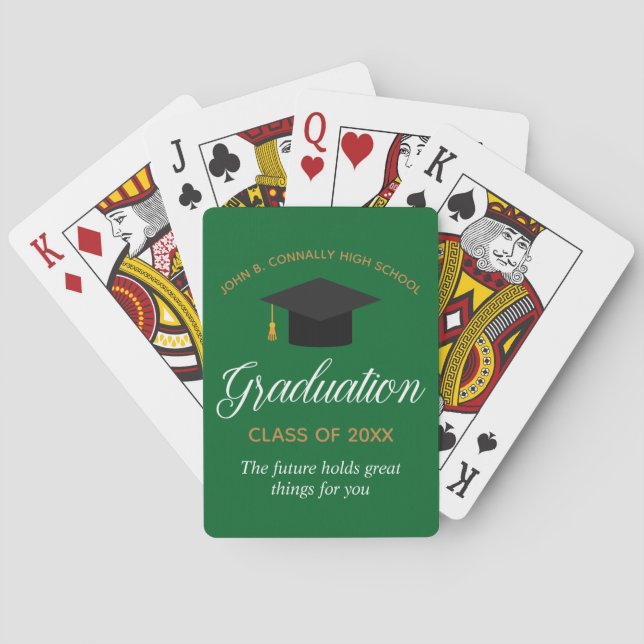Custom Green Gold Graduation 2025 Graduate Gift Playing Cards (Back)