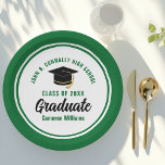 Custom Green Graduate 2024 Graduation Party Paper Plate<br><div class="desc">These modern green and white custom graduation party plates feature classy typography of your university or college name for the class of 2024. Customize with your graduating year next to the chic handwritten script and black grad cap for great personalized congratulations graduate party decor.</div>