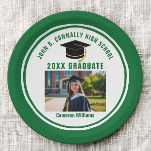 Custom Green Graduate Photo 2026 Graduation Party Paper Plate