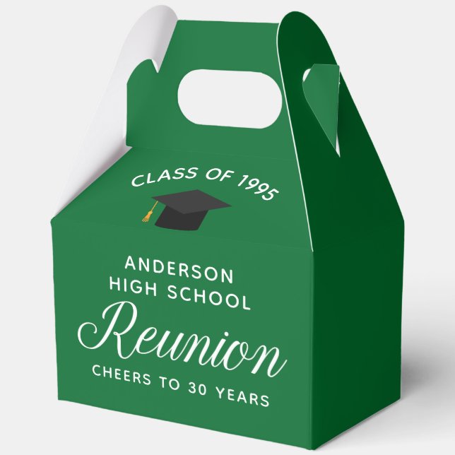 Custom Green High School Alumni Reunion Party Favor Box (Front)