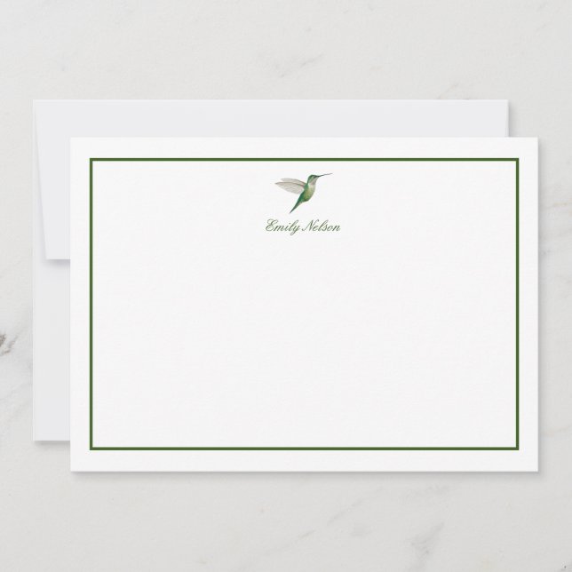 Custom Green Hummingbird Note Card (Front)
