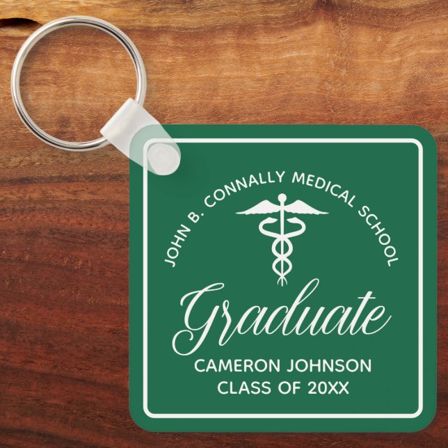 Custom Green Medical School Graduation Keepsake Keychain (Front)