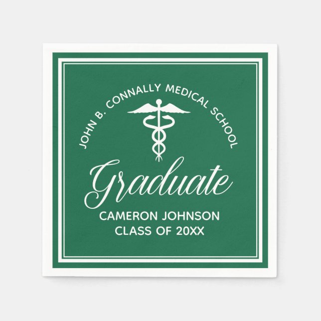 Custom Green Medical School Graduation Party Napkin (Front)