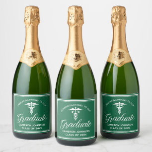 Custom Green Medical School Graduation Party Sparkling Wine Label