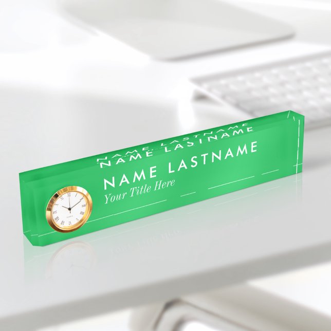 Custom Green Minimalist Modern Name Plate Clock (Creator Uploaded)
