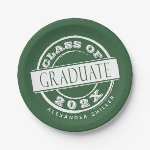 Custom Green Modern Graduate Graduation Party Paper Plate