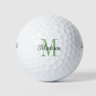 Custom Green Monogram Initial Black Name Golf Balls