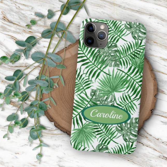 Custom Green Palm Leaves Tropical Summer Pattern Case-Mate iPhone Case (Creator Uploaded)