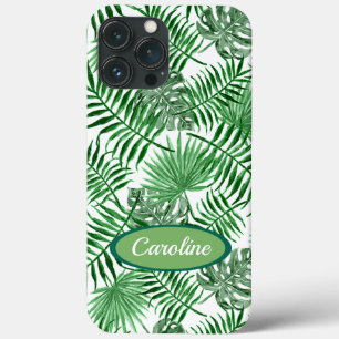 Custom Green Palm Leaves Tropical Summer Pattern iPhone 13 Pro Max Case