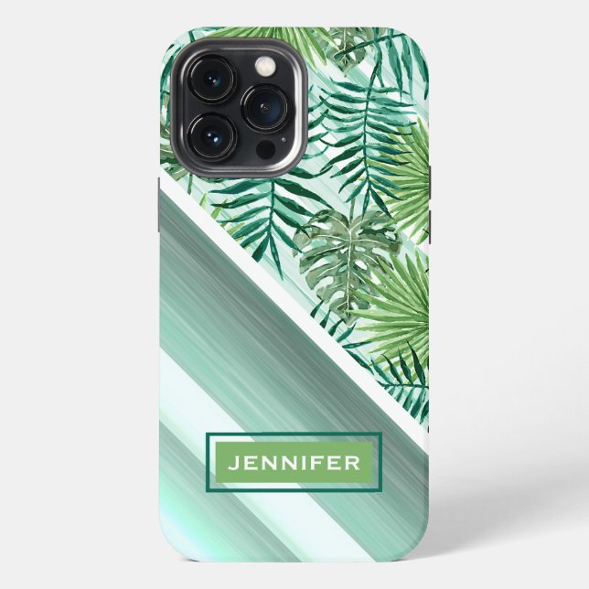 Custom Green Palm Leaves Tropical Summer Pattern iPhone Case (Back)