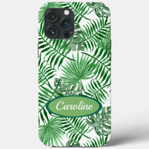 Custom Green Palm Leaves Tropical Summer Pattern iPhone 13 Pro Max Case