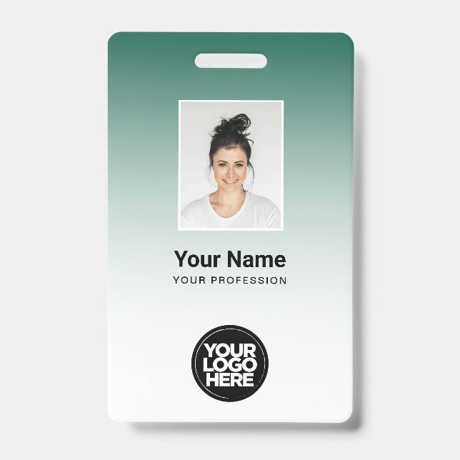 Custom Green Photo Bar Code Logo Name Gradient Badge (Front)