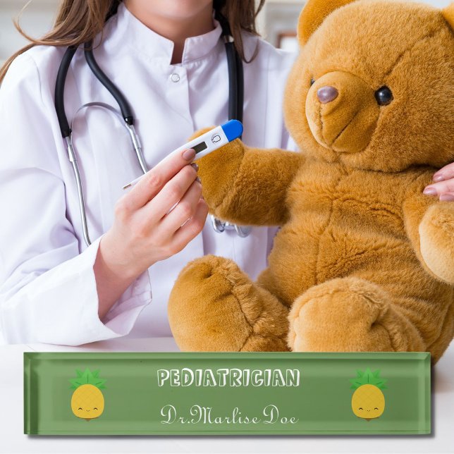 Custom Green Pineapple Pediatrician Desk Nameplate (Creator Uploaded)
