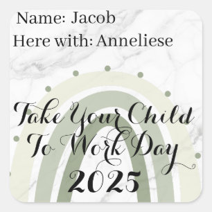 Custom green rainbow Take Child to Work Day Square Sticker