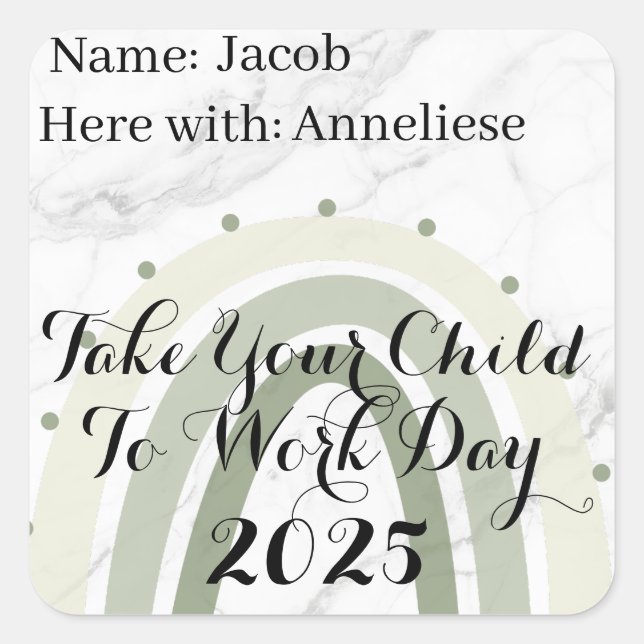 Custom green rainbow Take Child to Work Day  Square Sticker (Front)