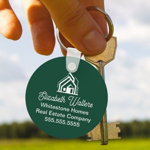 Custom Green Real Estate Company House Realtor Keychain