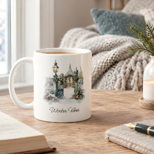 Custom Green Red Snow Winter Christmas Village Coffee Mug