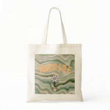 Custom Green Retro Marble Print Flower Tote Bag