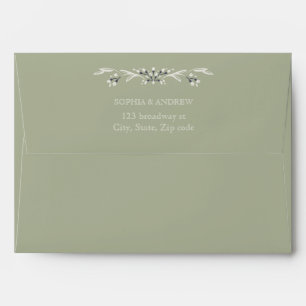 Custom Green return address & rustic floral liner Envelope