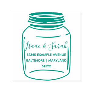 Custom Green Rustic Mason Jar Return Address Self-inking Stamp