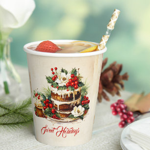 Custom Green Rustic Pine Vintage Script Christmas Paper Cups