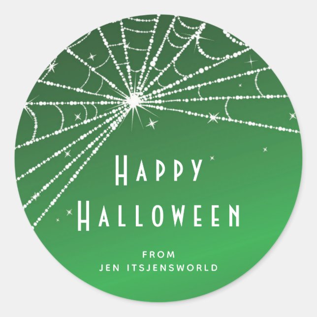 Custom Green Spider Web Halloween Stickers (Front)