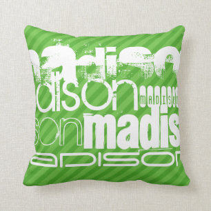 Custom Green Stripes & White Custom Name Pattern Throw Pillow