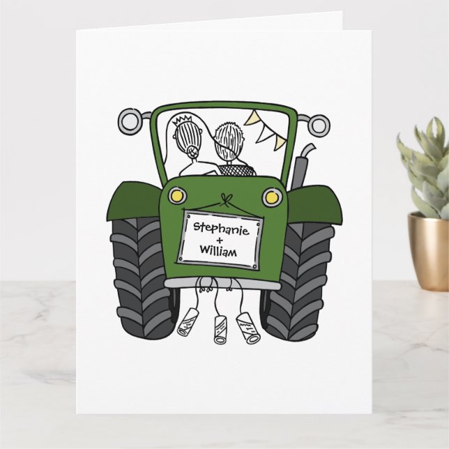 Custom Green Tractor Country Barn Rustic Wedding Card (Small Plant)