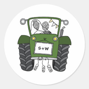 Custom Green Tractor Country Barn Rustic Wedding Classic Round Sticker