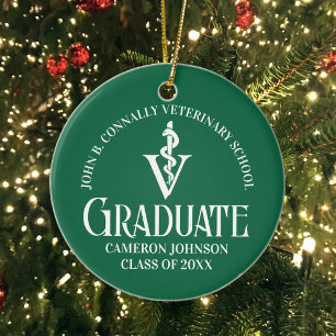 Custom Green Veterinary School Graduation Gift Ceramic Ornament