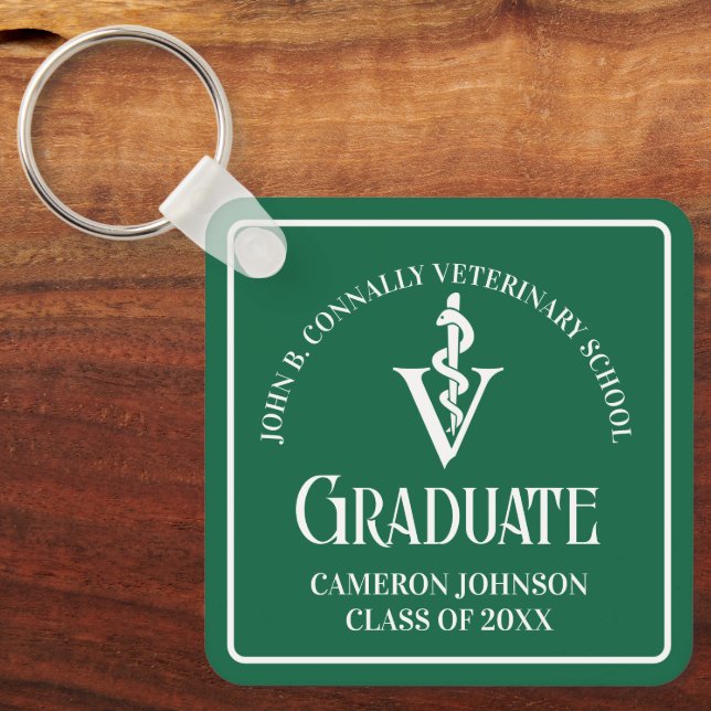 Custom Green Veterinary School Graduation Keychain (Front)
